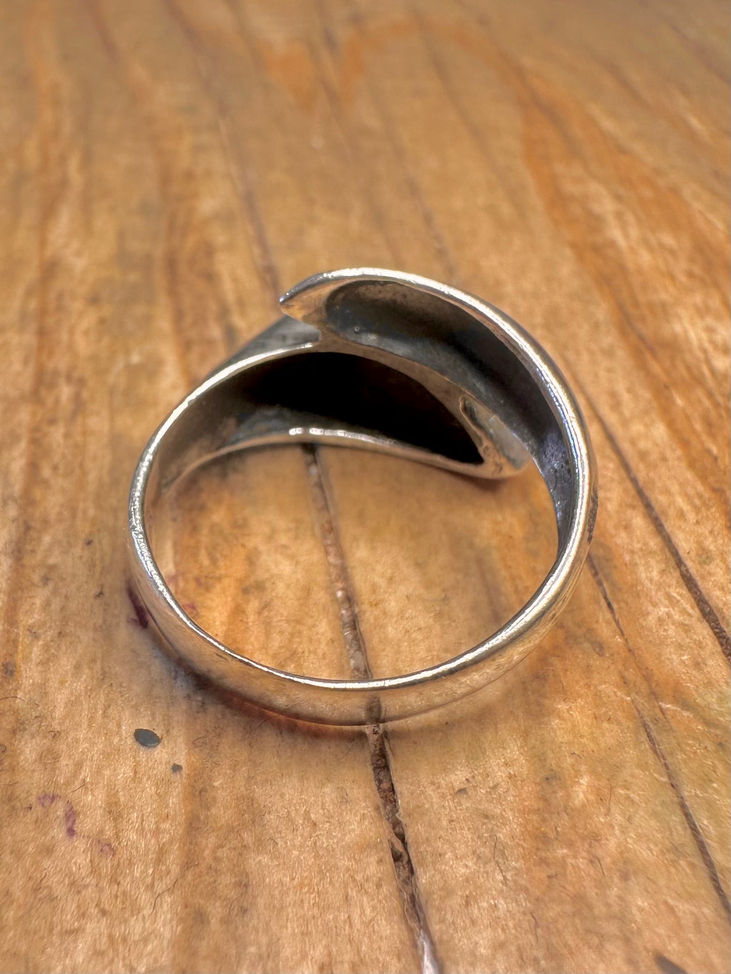 Abstract Azurite Malachite Overlapping 925 Sterling Silver Size N Ring