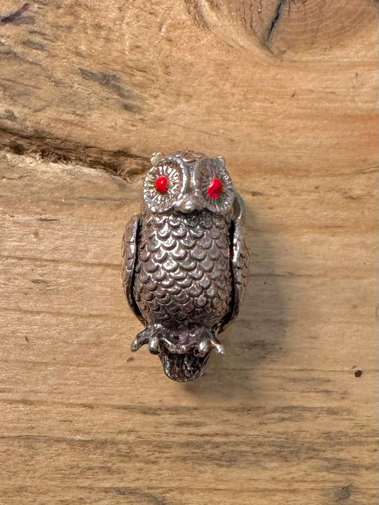 Vintage Owl Red Charm 925 Silver Pendant