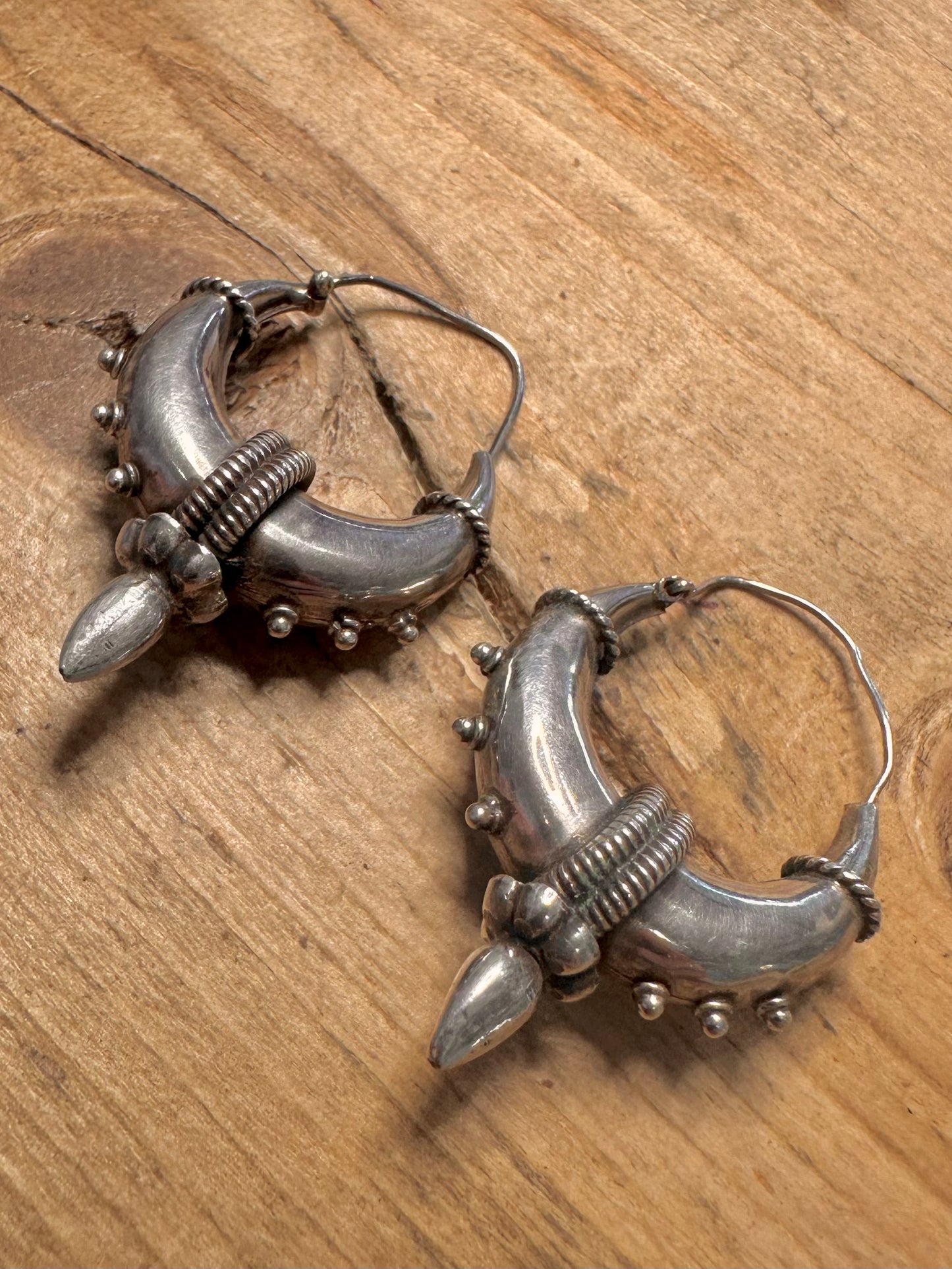 Vintage Chunky Spike Hoops 925 Silver Earrings