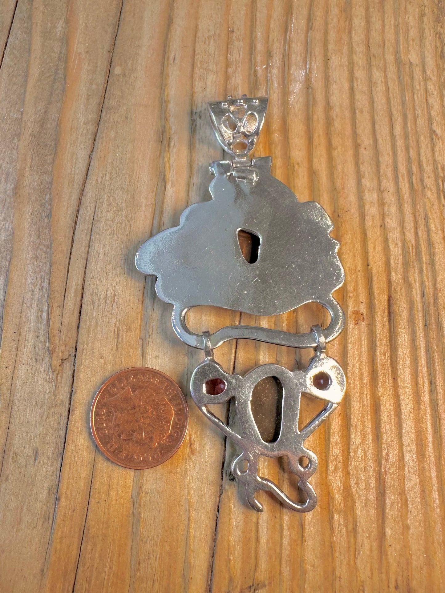 Blue Opal Hammered Red Stones 925 Sterling Silver Pendant