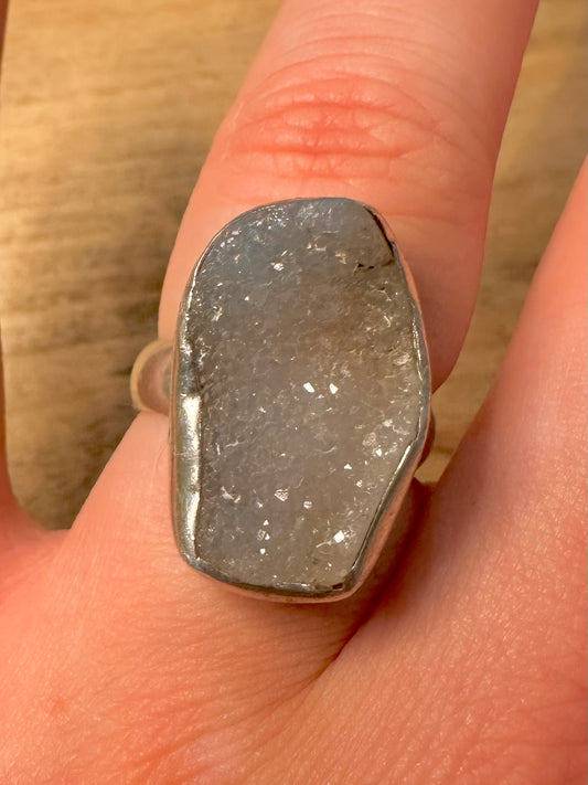 Abstract Druzy 925 Silver Size O1/2 Ring