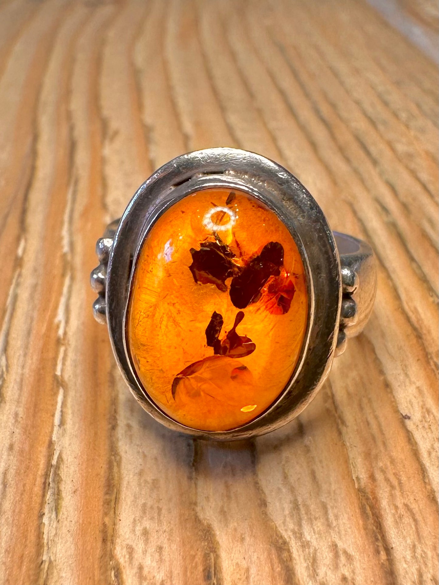Vintage Oval Amber 925 Sterling Silver Size N1/2 Ring