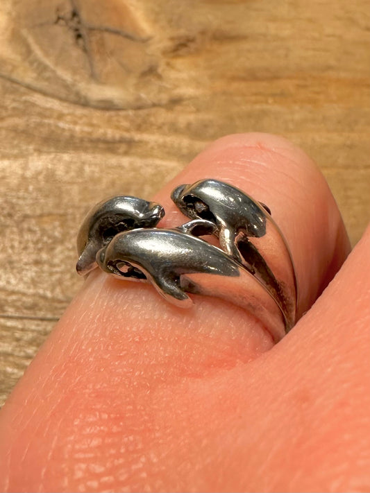 Vintage Three Dolphin’s 925 Silver Size N Ring