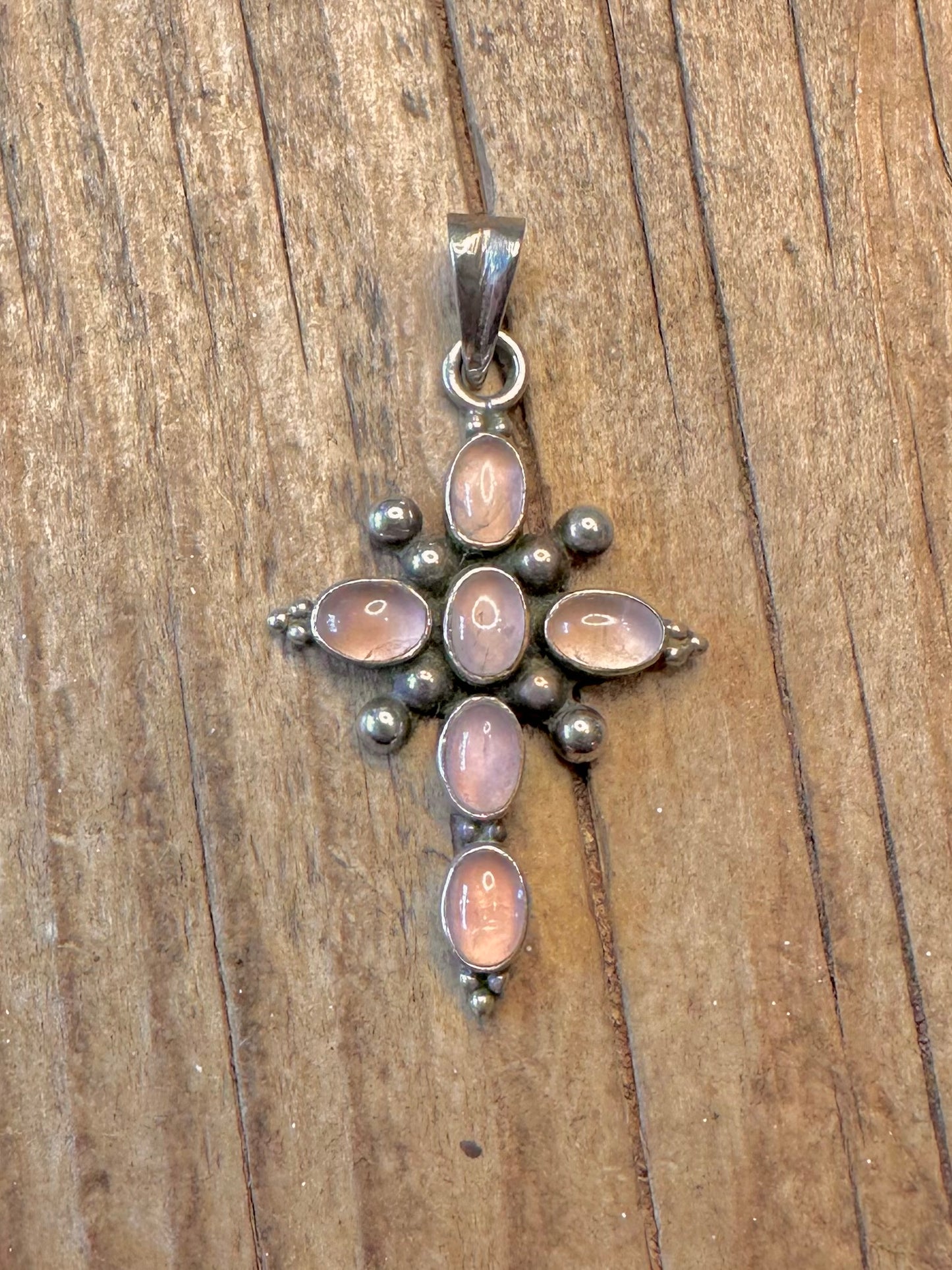 Rose Quarts Cross 925 Sterling Silver Pendant