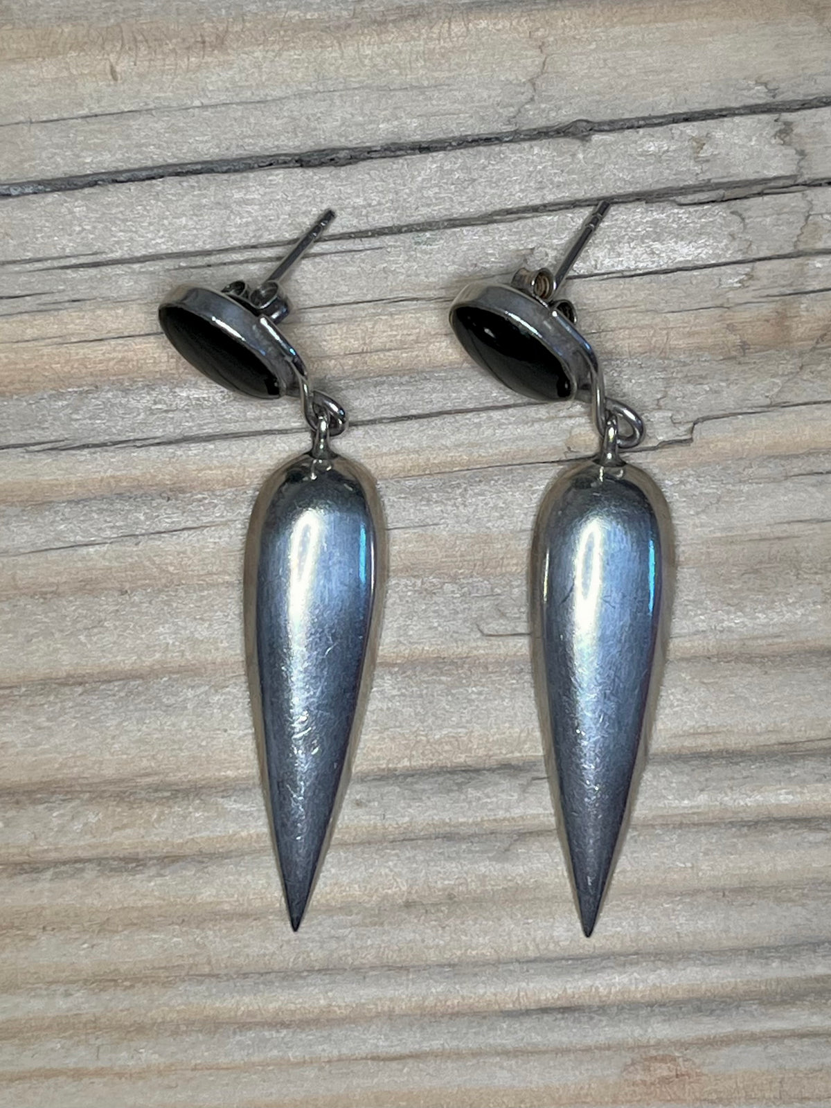 Black Onyx Tear Drop 925 Sterling Silver Earrings