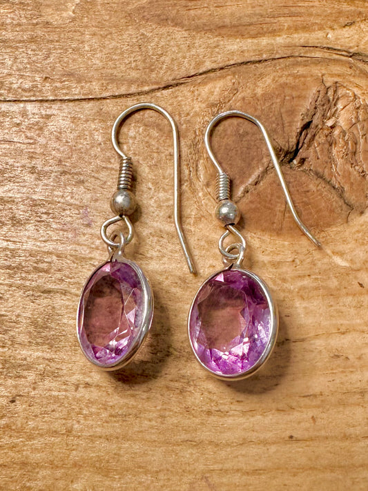 Vintage Amethyst Dangle 925 Silver Earrings