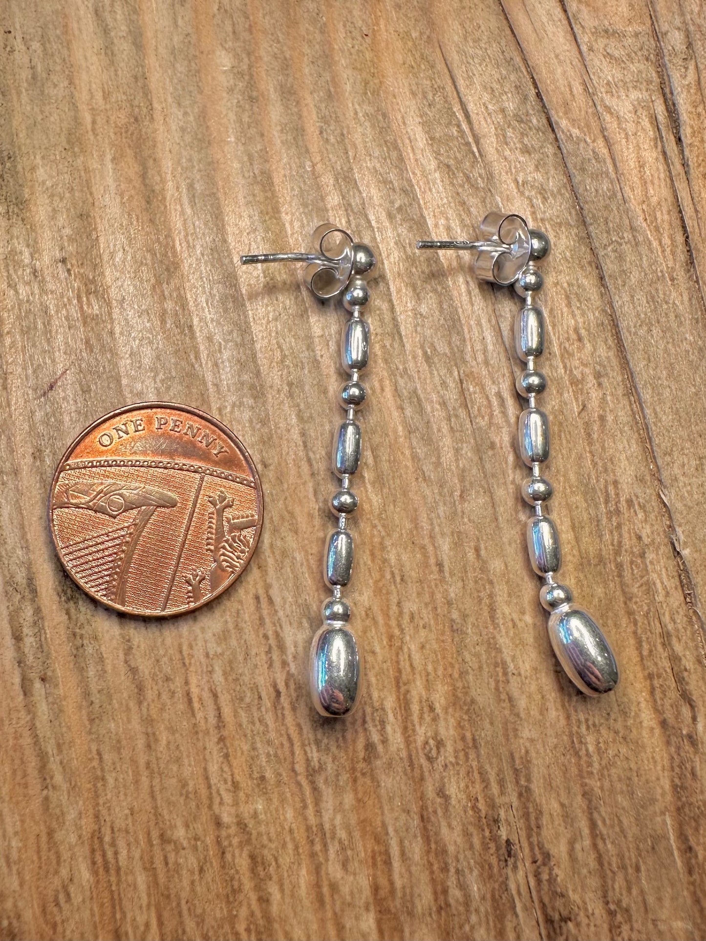 Modernist Bead Dangle 925 Sterling Silver Earrings