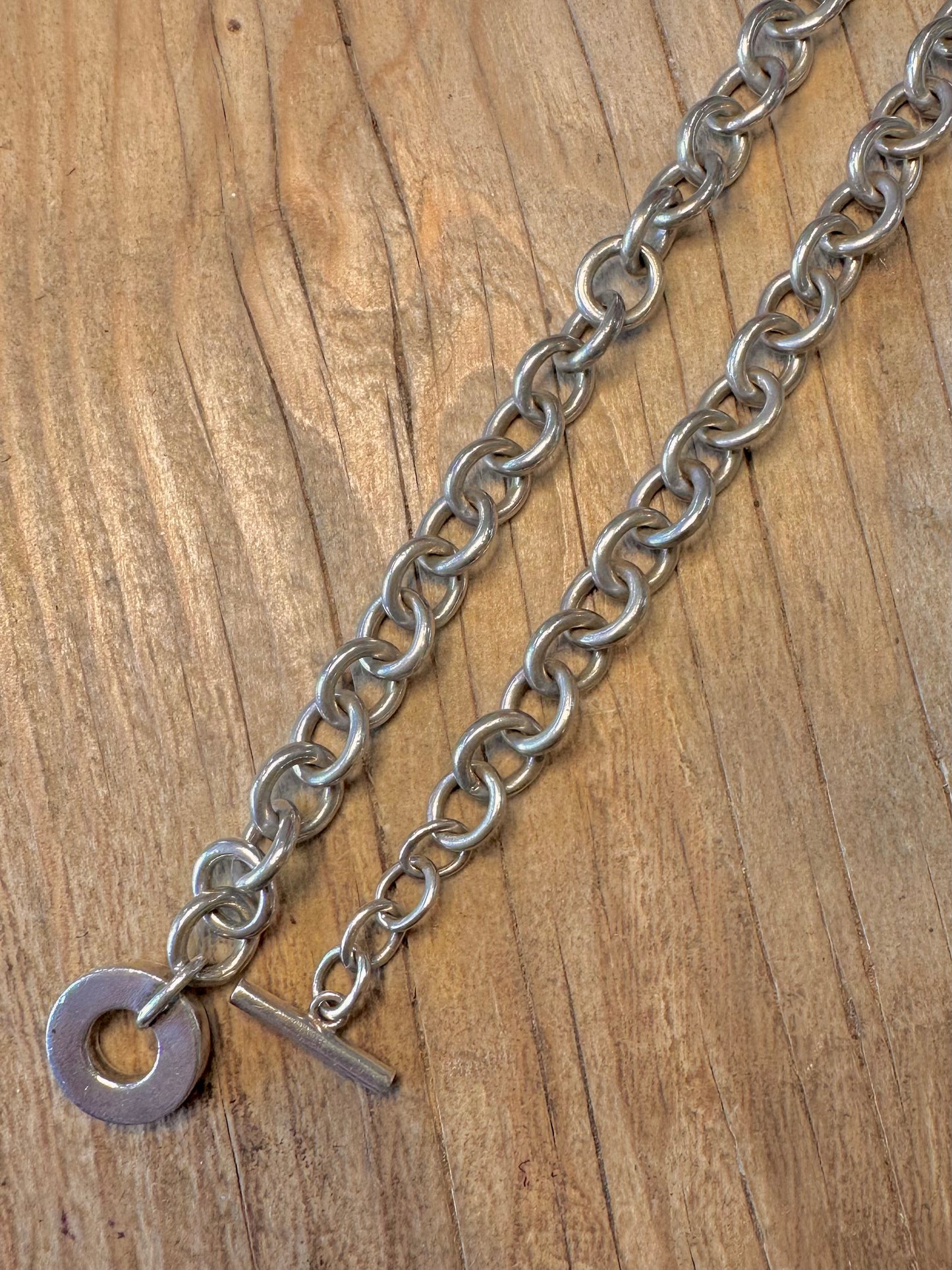 Vintage Chunky Gliederhalskette mit Knebelverschluss aus 925er Sterlingsilber, 43 cm