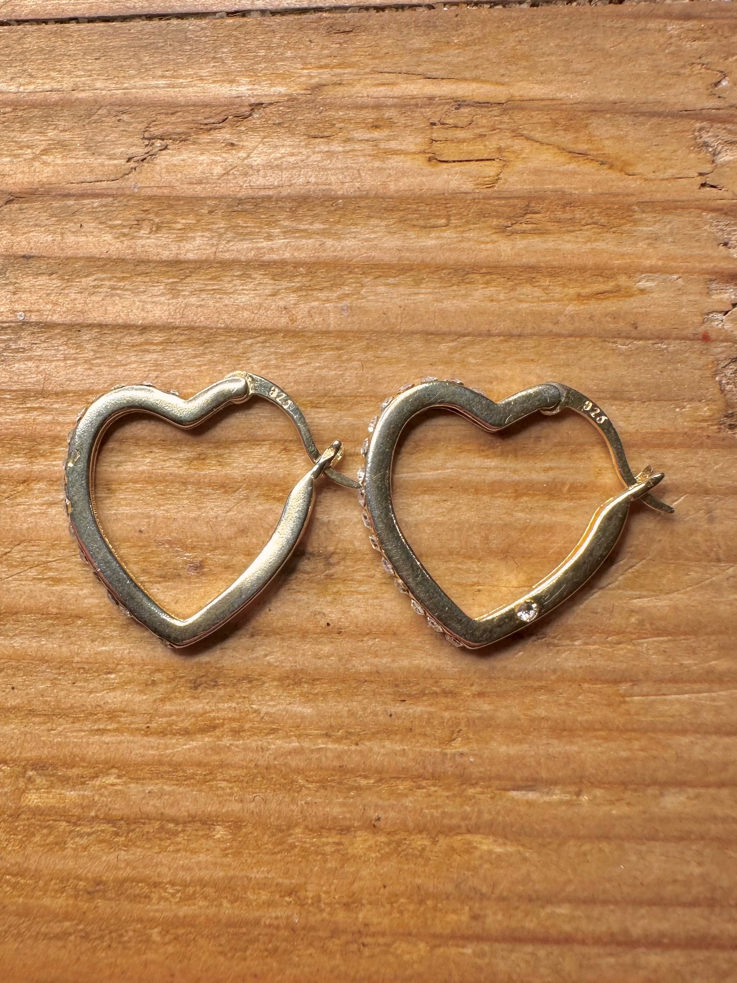 Modern Heart CZ Gold on 925 Sterling Silver Earrings