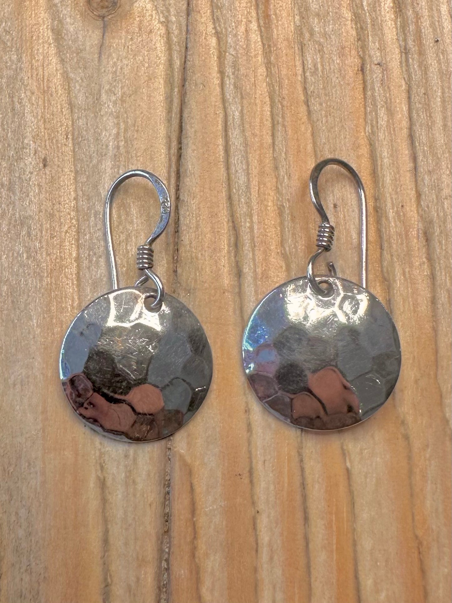 Modern Hammered Circle 925 Sterling Silver Earrings