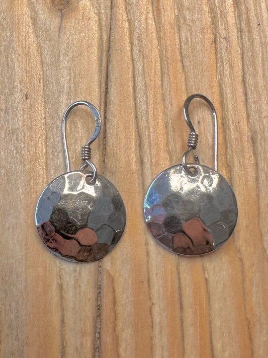 Modern Hammered Circle 925 Sterling Silver Earrings