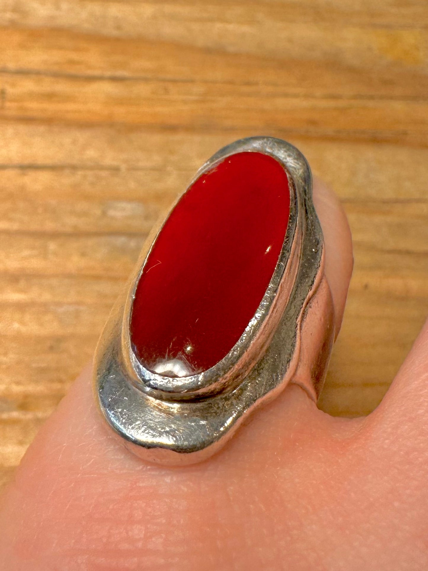 Vintage 1972 Carnelian Oval 925 Sterling Silver Size L Ring