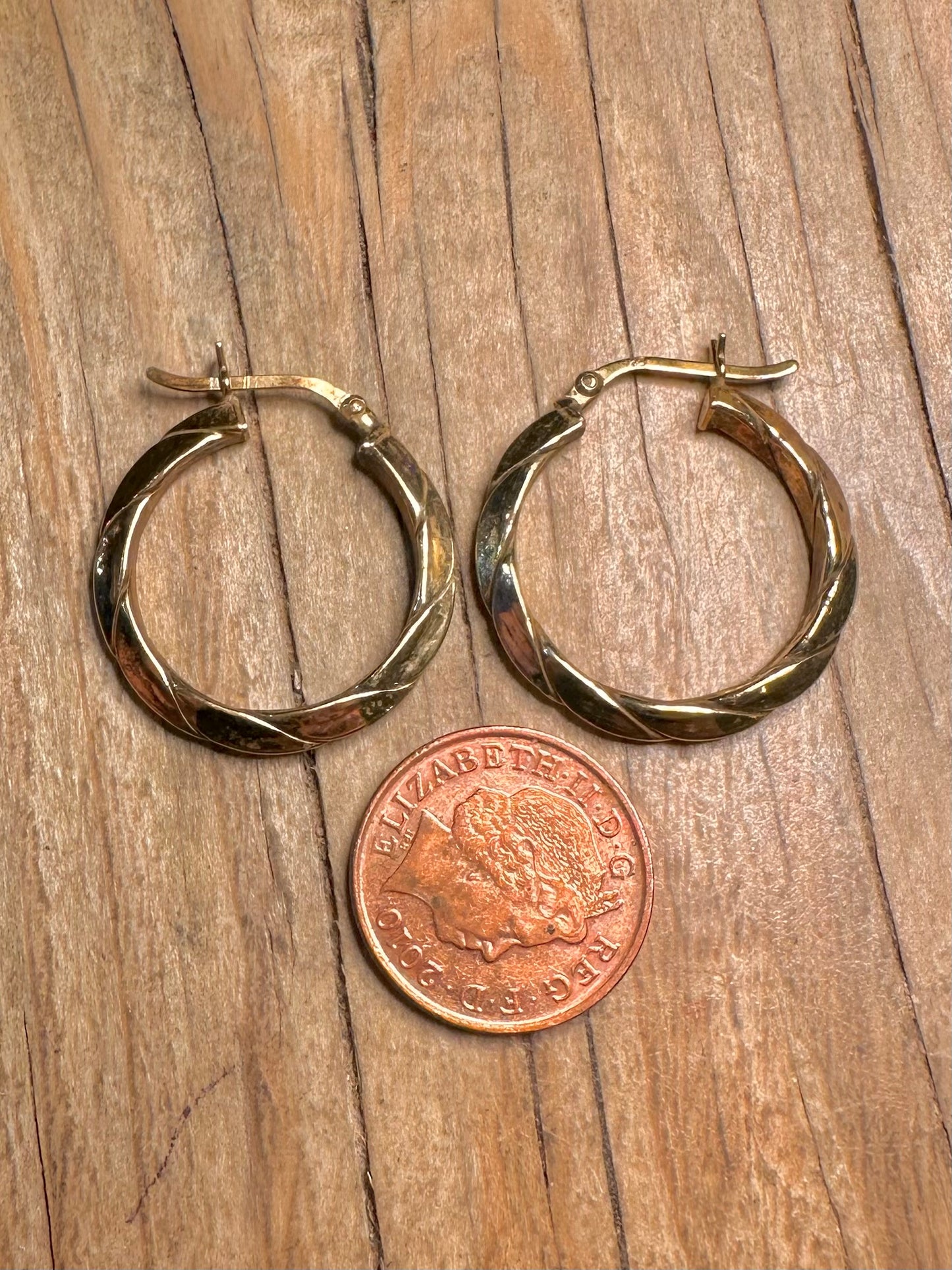 Vintage Twisted Style Hoops Gold on 925 Sterling Silver Earrings