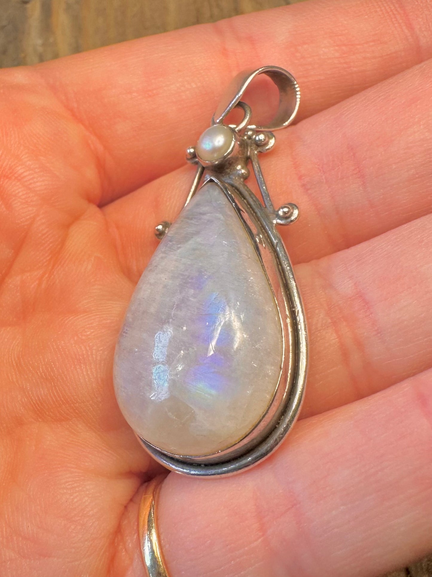 Moonstone and Pearl 925 Sterling Silver Pendant