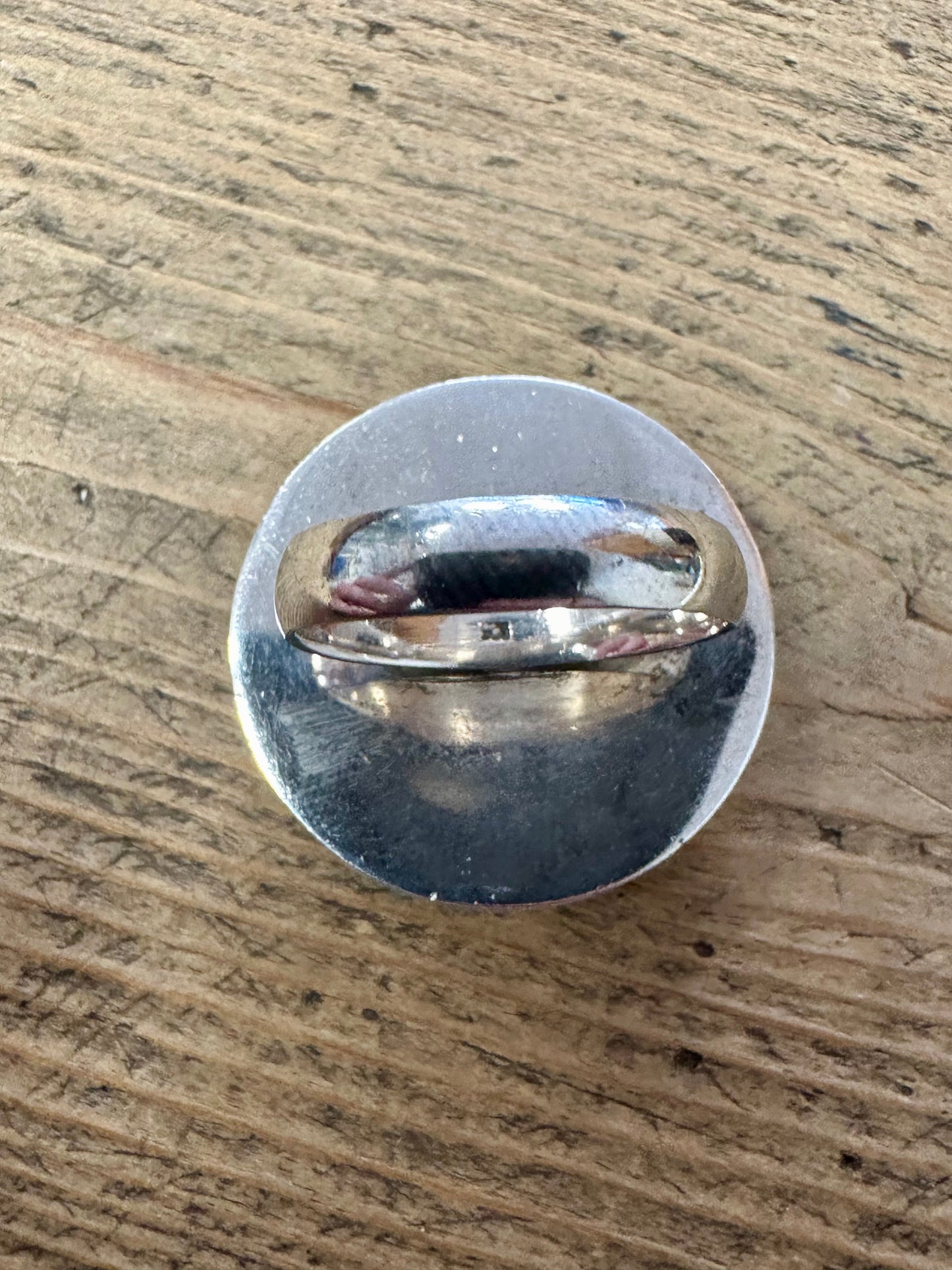 Modernist Circle Mother of Pearl 925 Silver Size R Ring