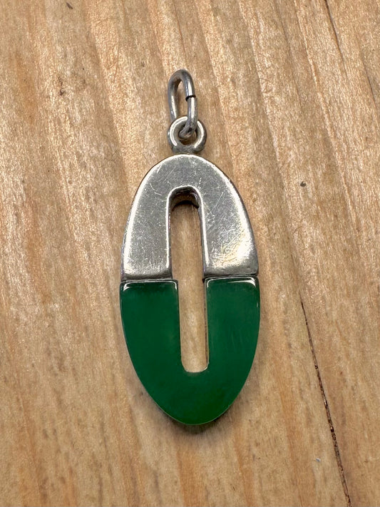 Abstract Oval Chrysoprase 900 Silver Pendant