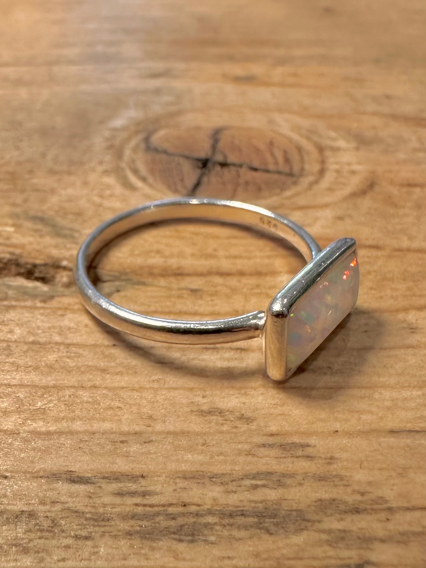 Modern Opal Rectangle 925 Silver Size O Ring