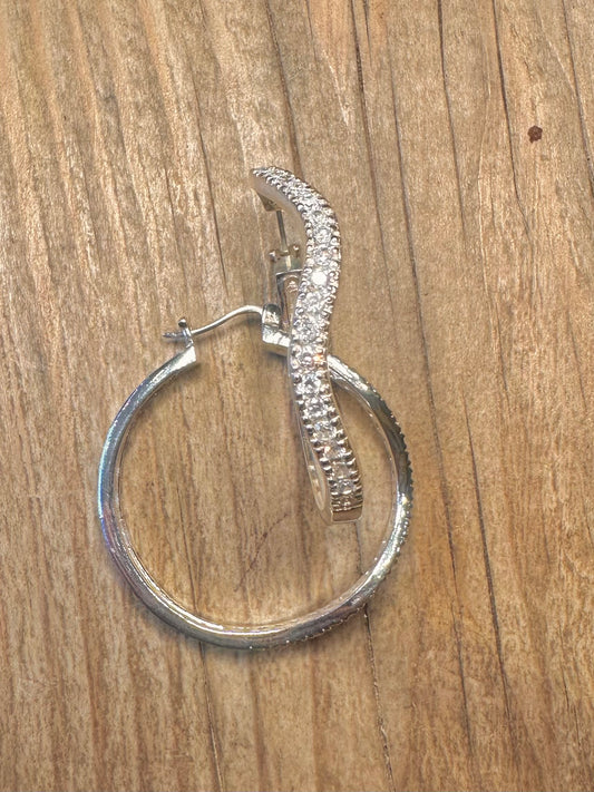 Modern Wavy CZ Stone 925 Sterling Silver Hoop Earrings