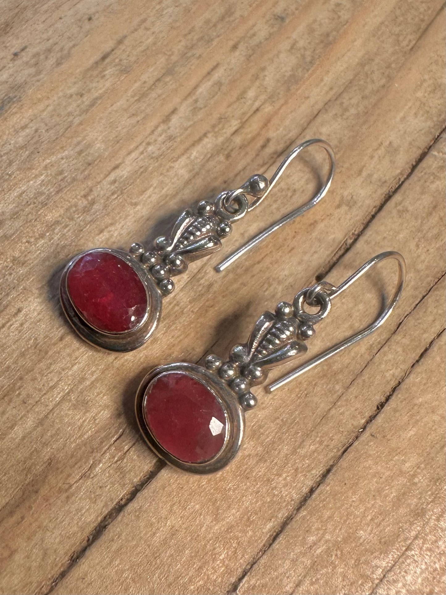 Vintage Ornate Red Gemstone 925 Sterling Silver Earrings