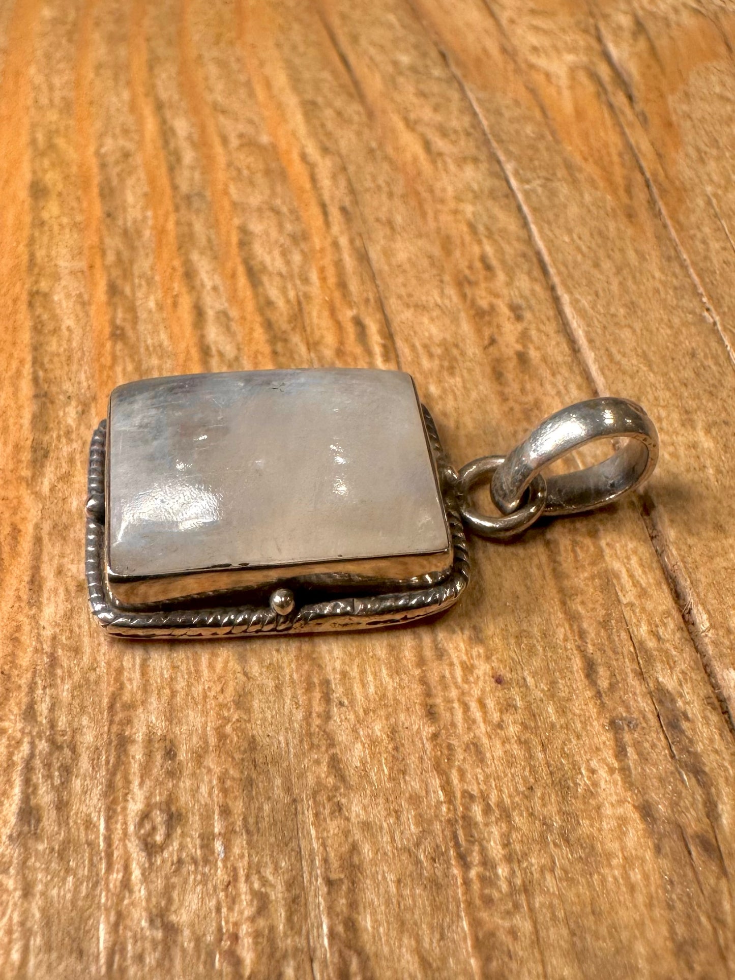 Vintage Moonstone Rectangle 925 Sterling Silver Pendant