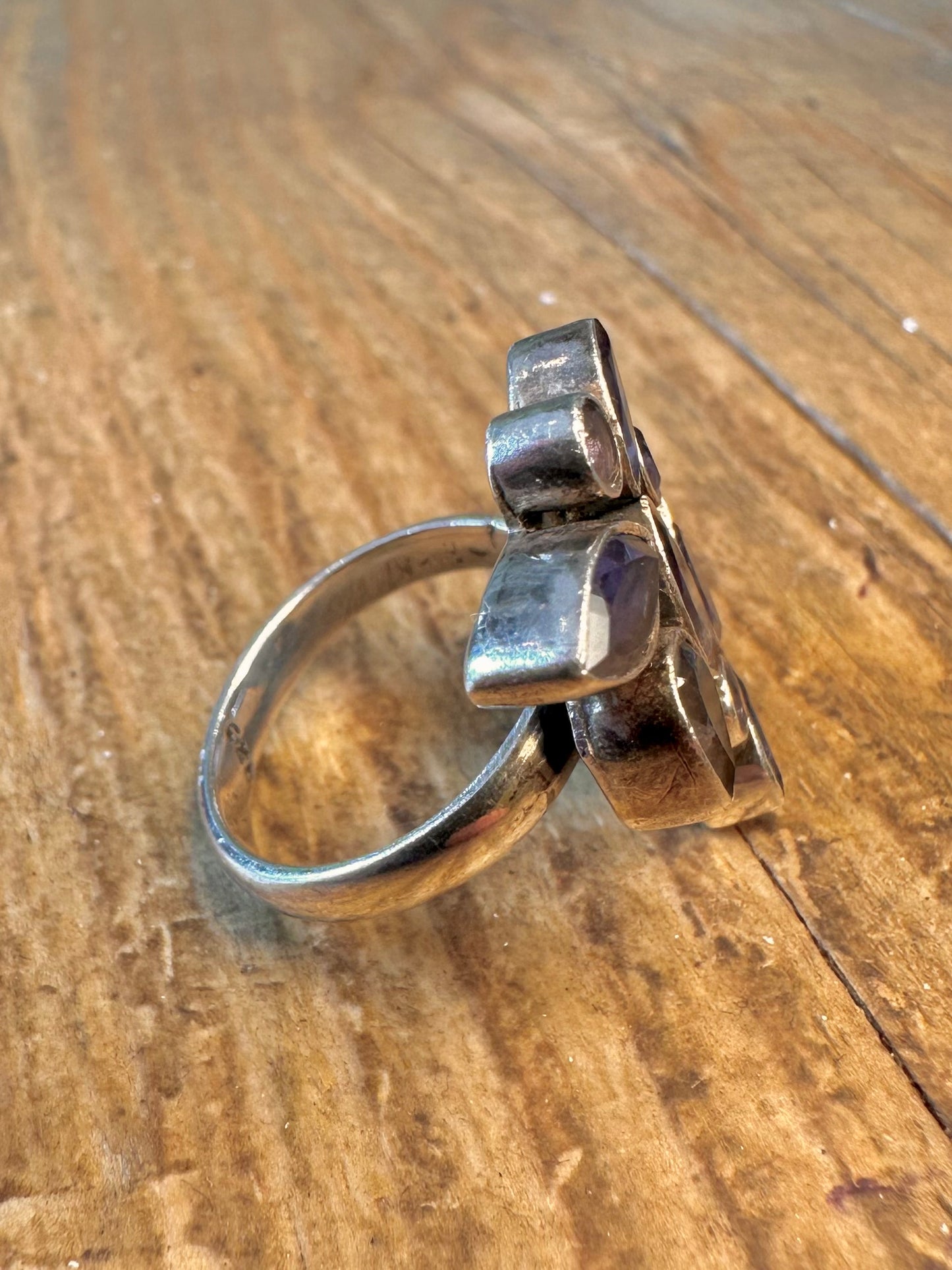 Amethyst Cluster 925 Sterling Silver Size N Ring