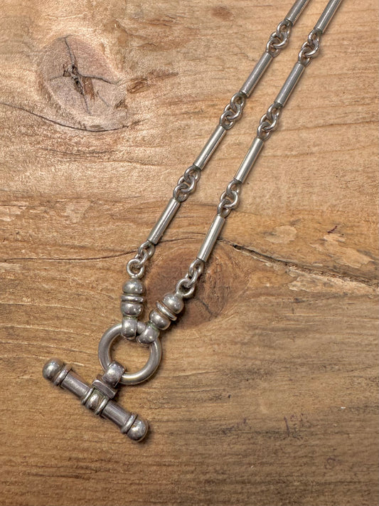 Abstract Bar Link T Bar 925 Silver 17 inch Necklace