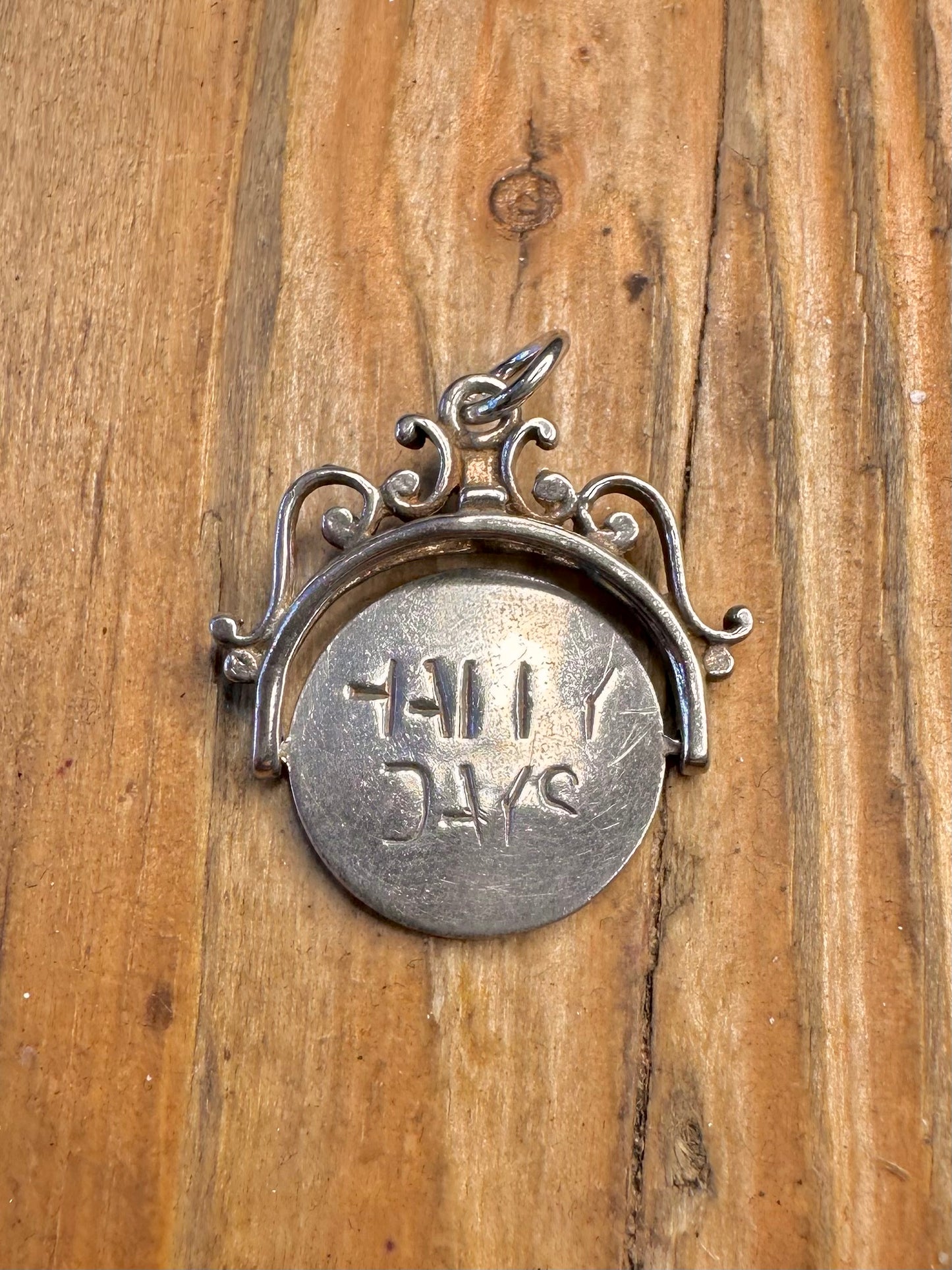 Ornate Frame Happy Days Spinner Fob 925 Sterling Silver Charm Pendant