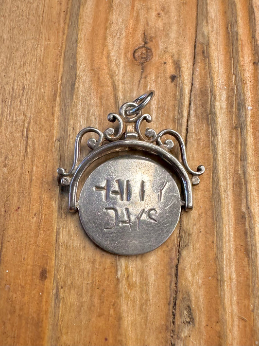 Ornate Frame Happy Days Spinner Fob 925 Sterling Silver Charm Pendant