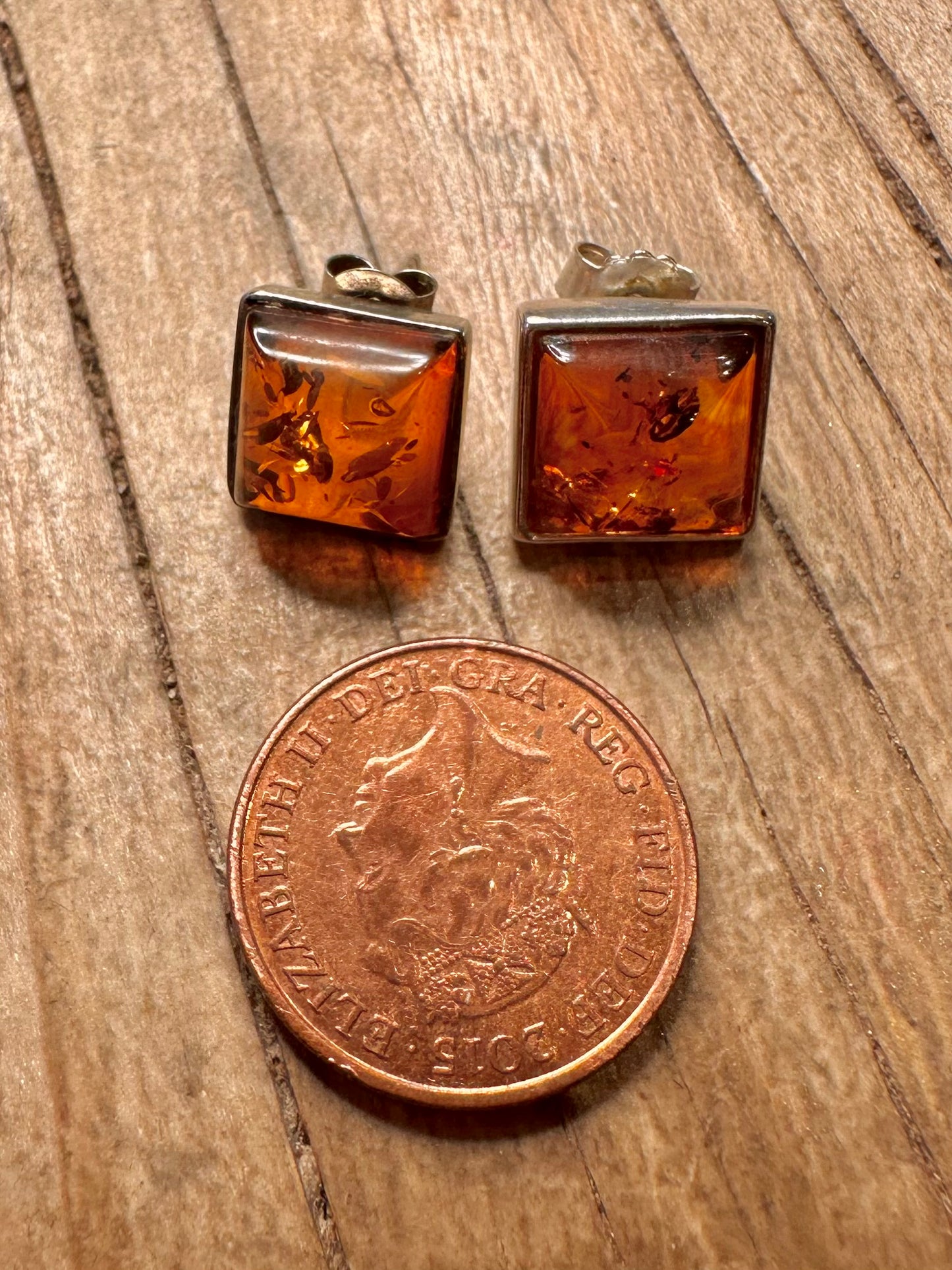 Abstract Amber Square Stud 925 Sterling Silver Earrings