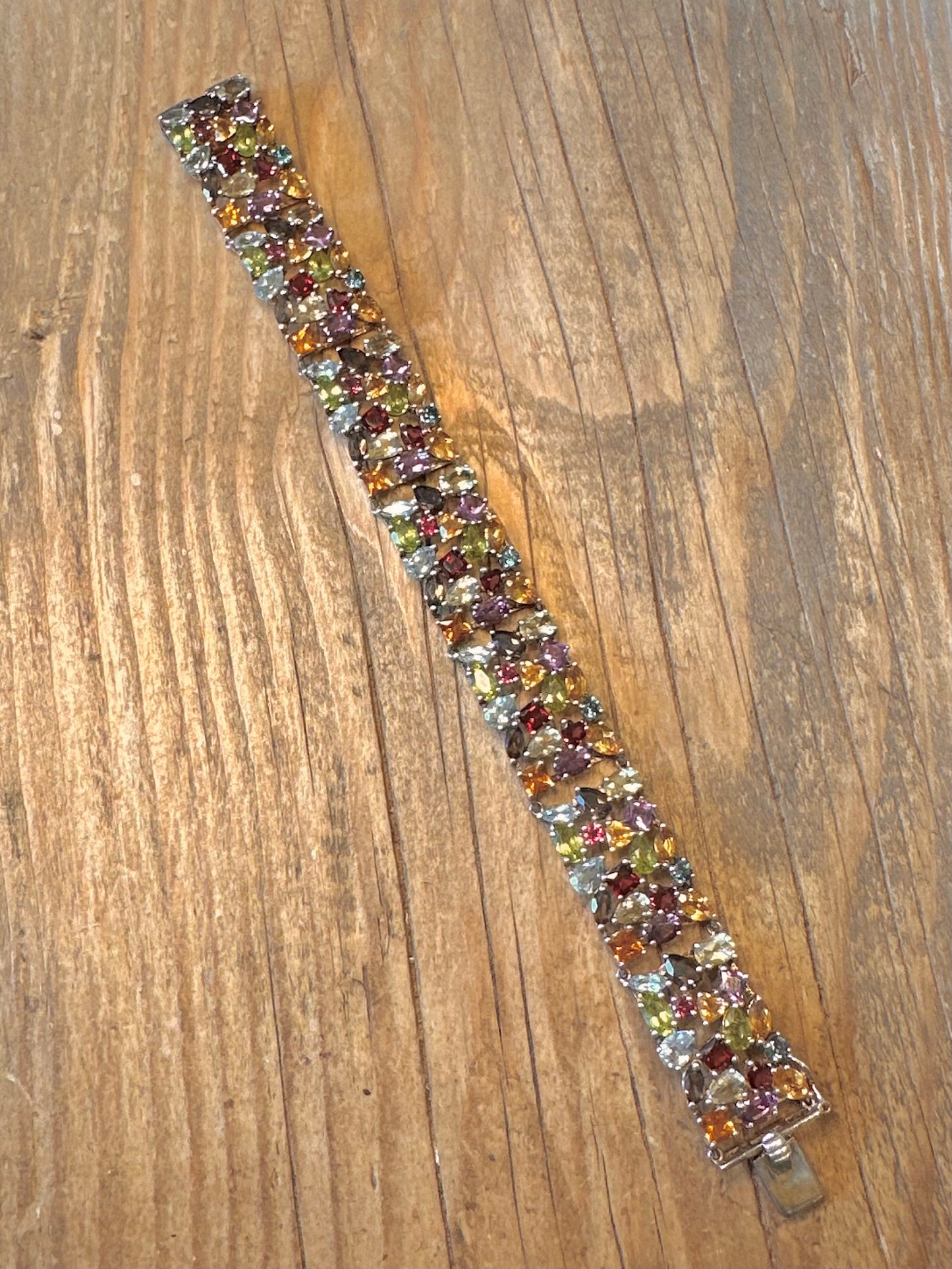 Armband aus Sterlingsilber 925 mit mehreren Edelsteinen, 2007, breit, 19 cm