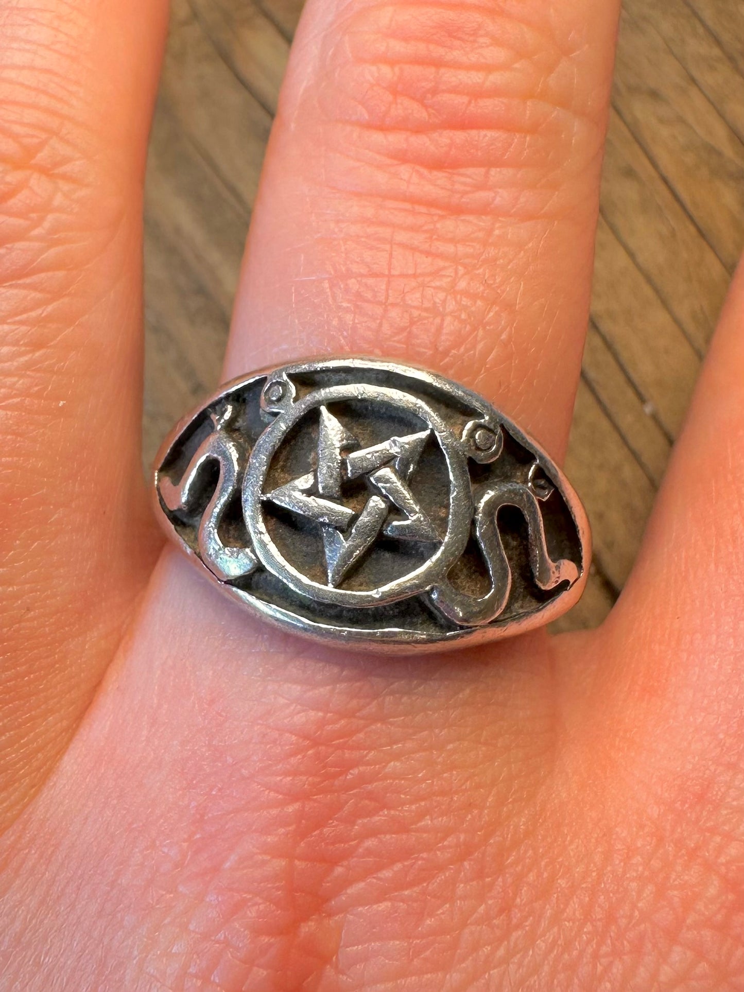 Pentagram Swirl 925 Sterling Silver Size Y Ring