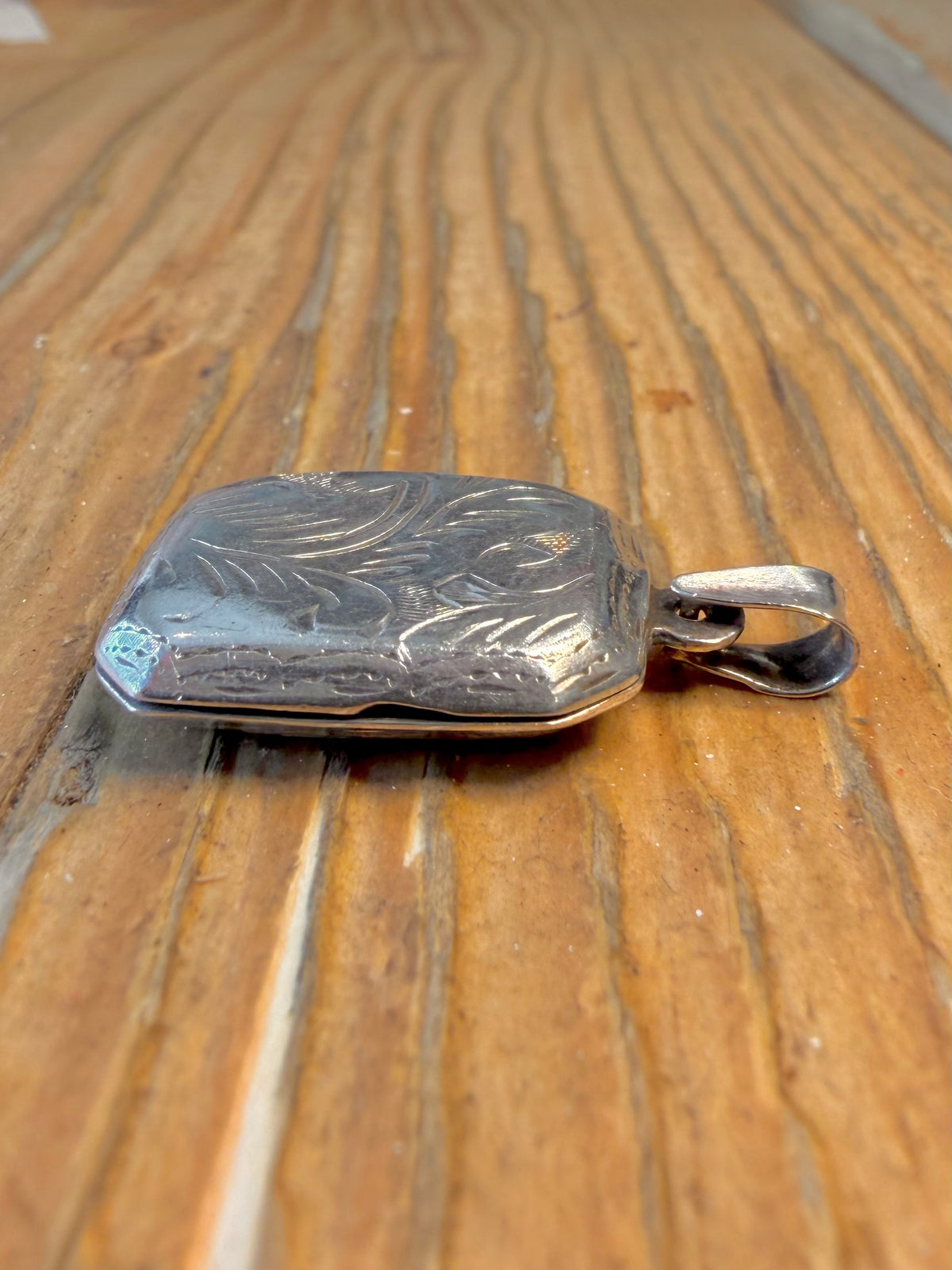 Rectangle Engraved Floral Locket 925 Sterling Silver Pendant