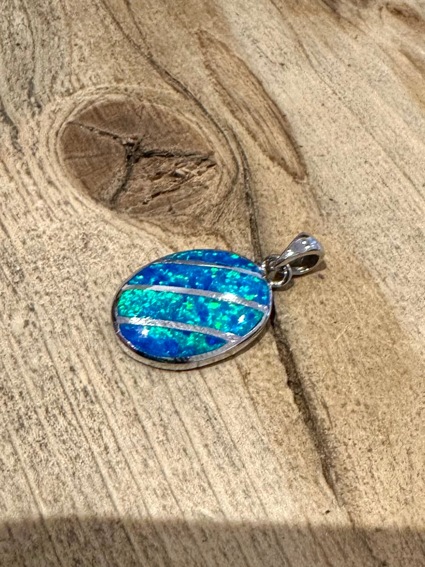 Modern Opal Simulated 925 Silver Pendant