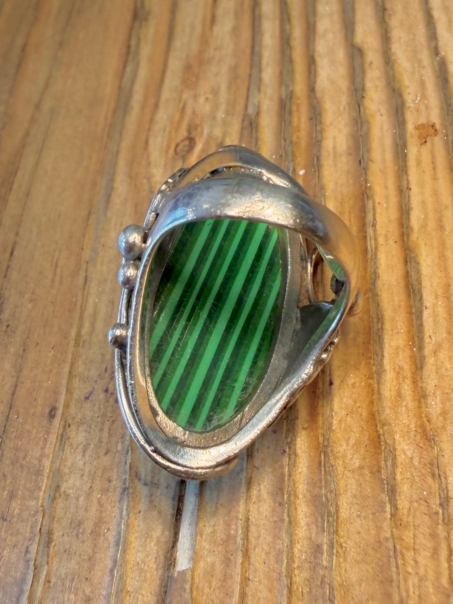 Large Navajo Style Malachite Leaf Design 925 Sterling Silver Size O Ring