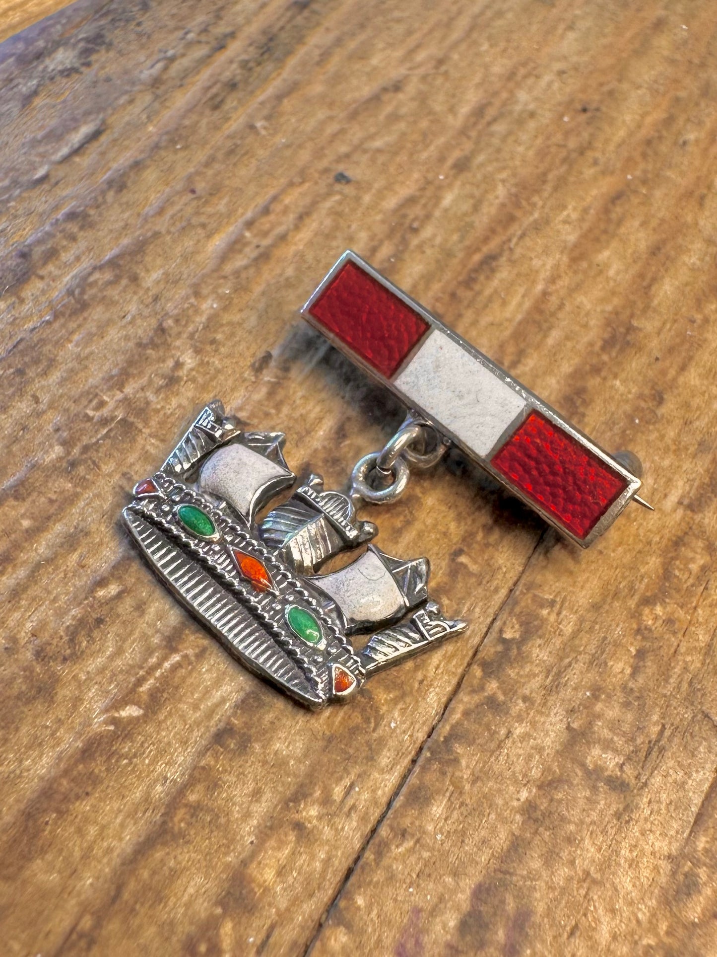 WW2 Royal Navy Enamel Naval Crown Sweatheart Maker James Fenton 925 Sterling Silver Brooch