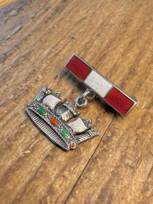 WW2 Royal Navy Enamel Naval Crown Sweatheart Maker James Fenton 925 Sterling Silver Brooch