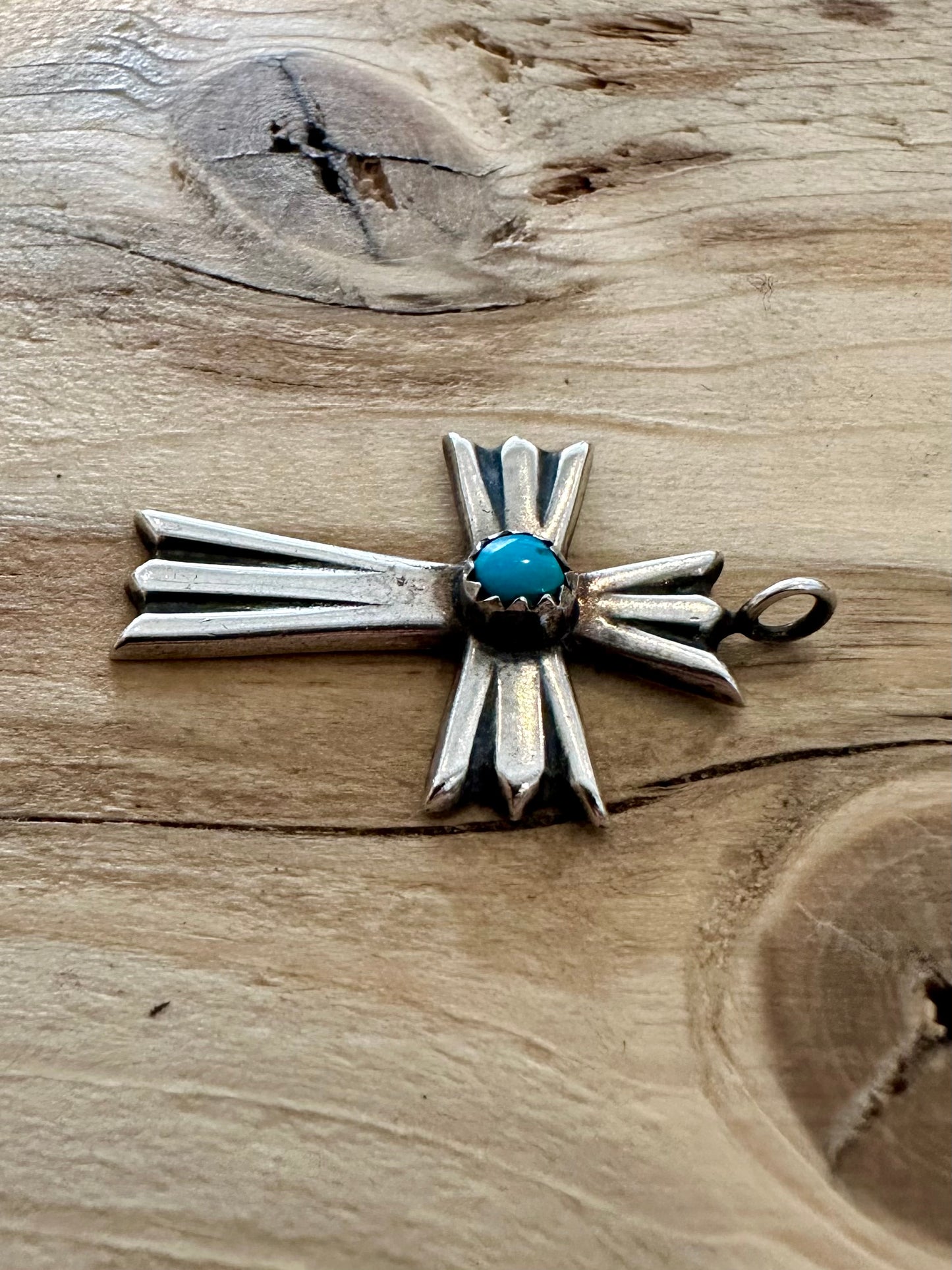 Vintage Navajo Turquoise Cross 925 Sterling Silver Pendant