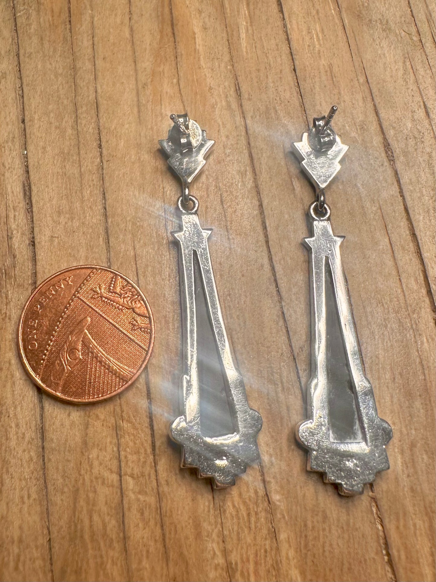 Vintage Art Deco Onyx and Marcasite 925 Sterling Silver Earrings