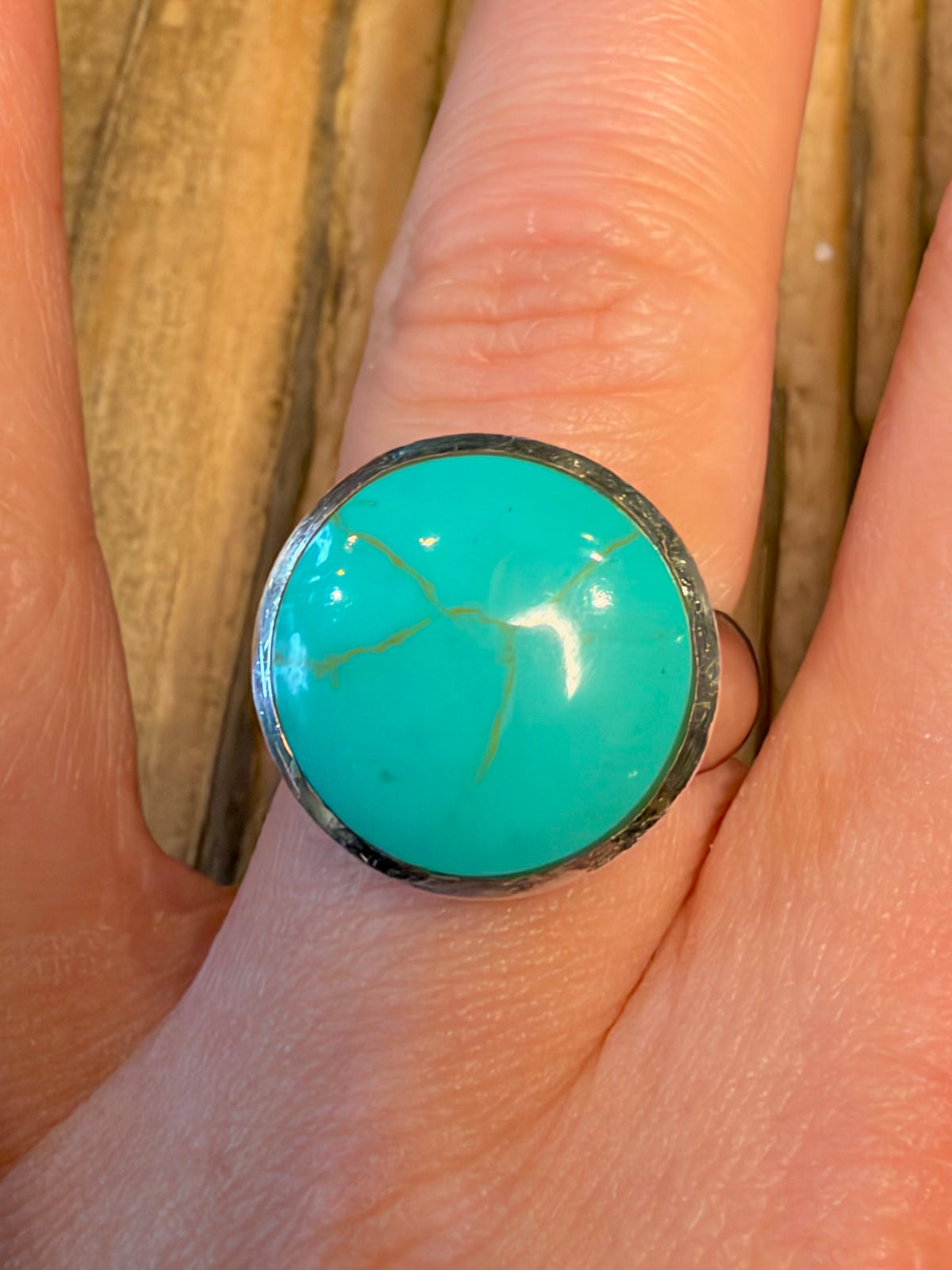 Blue Turquoise Circle 925 Sterling Silver Size P1/2 Ring