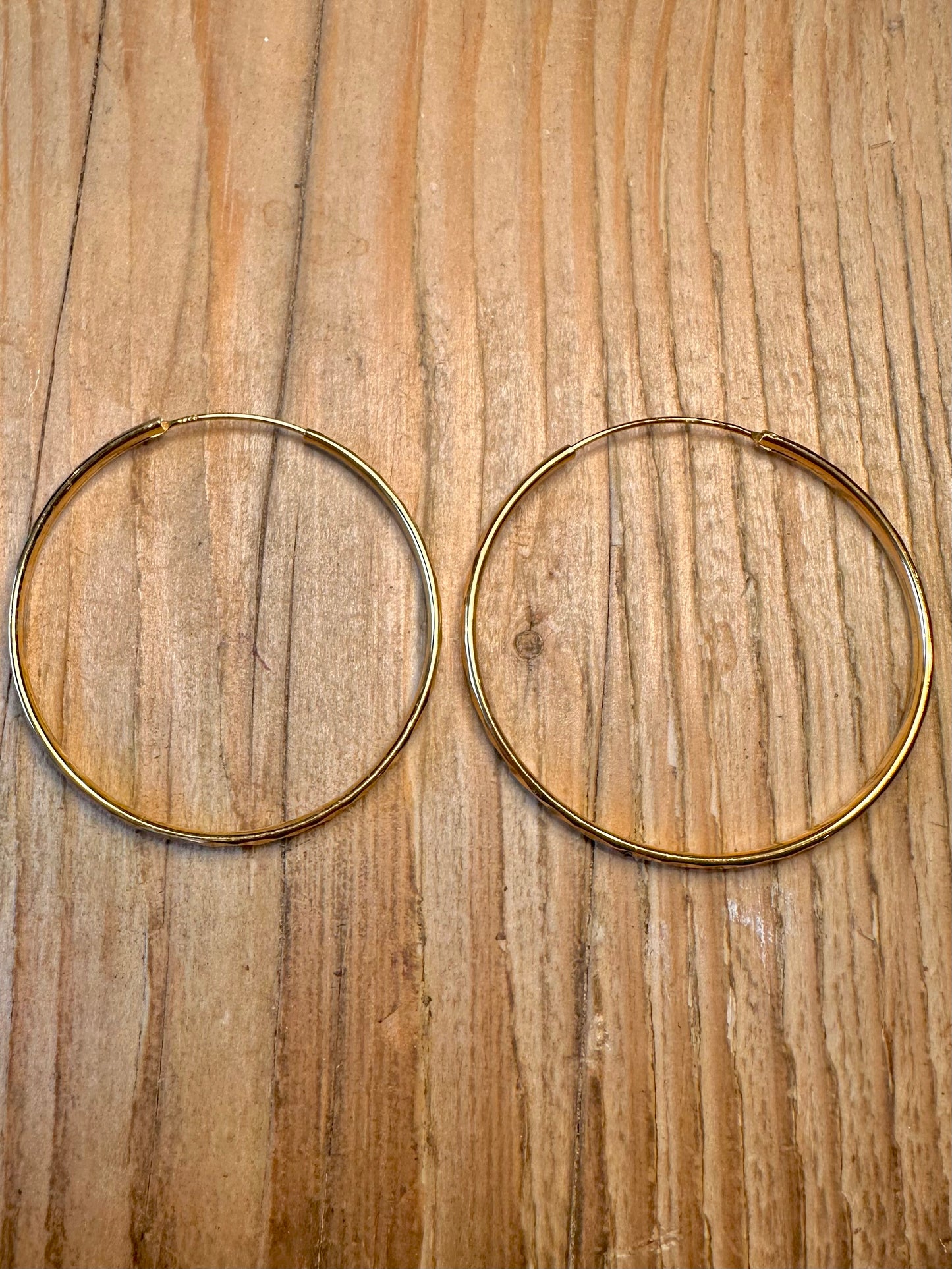 Vintage Gold Textured Large Hoops 925 Sterling Silver Earrings