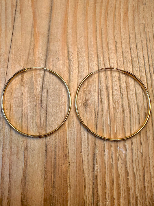Vintage Gold Textured Large Hoops 925 Sterling Silver Earrings