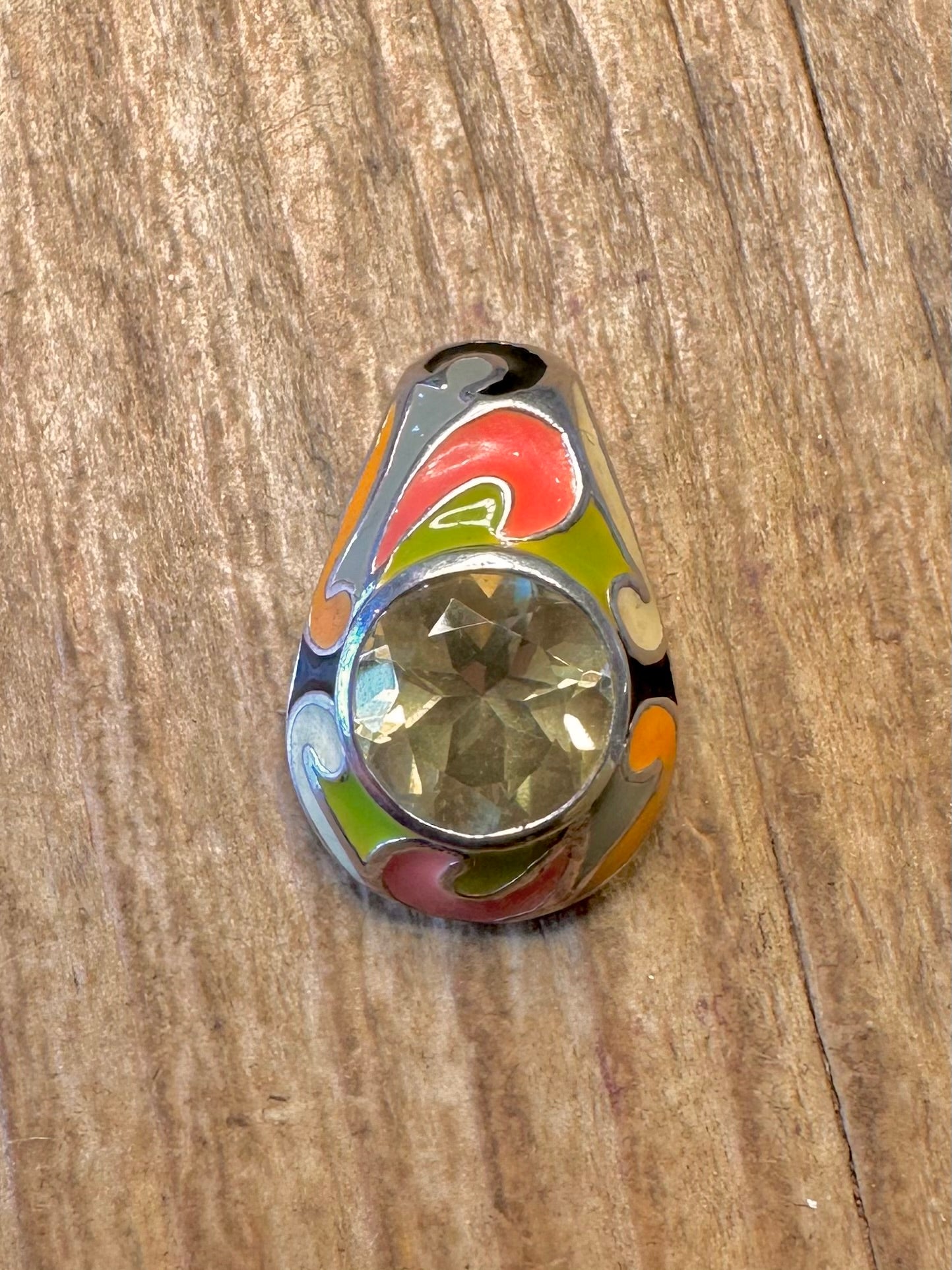 Silberanhänger im modernistischen Stil mit Citrin und farbigem Emaille, 925er Sterlingsilber