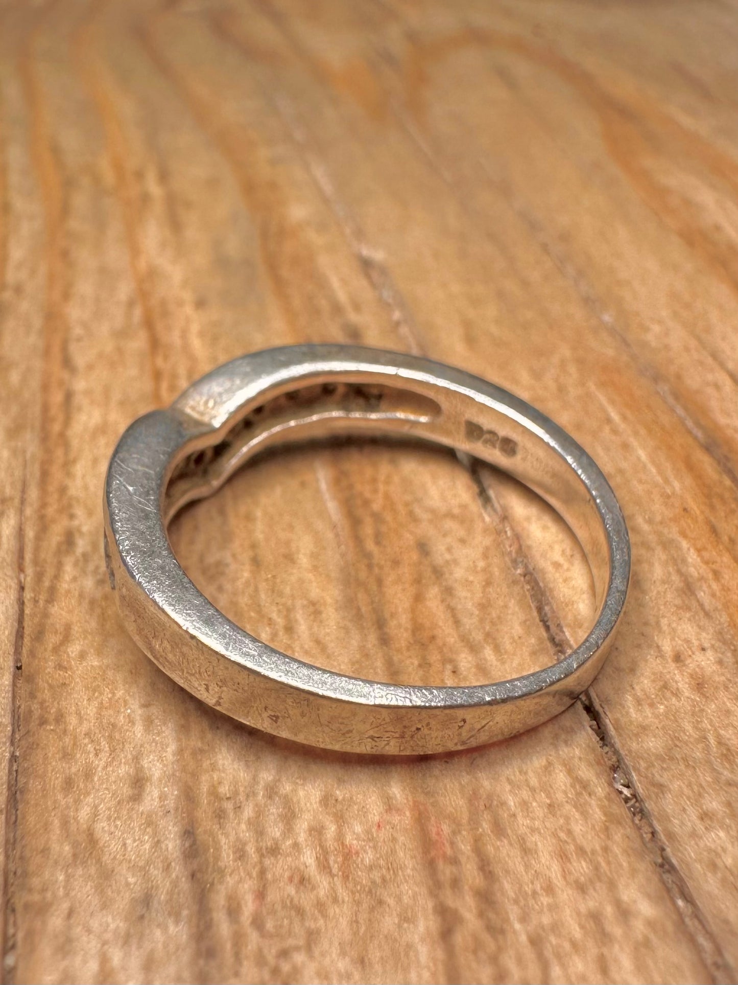 Vintage CZ White Wishbone 925 Sterling Silver Size P Ring