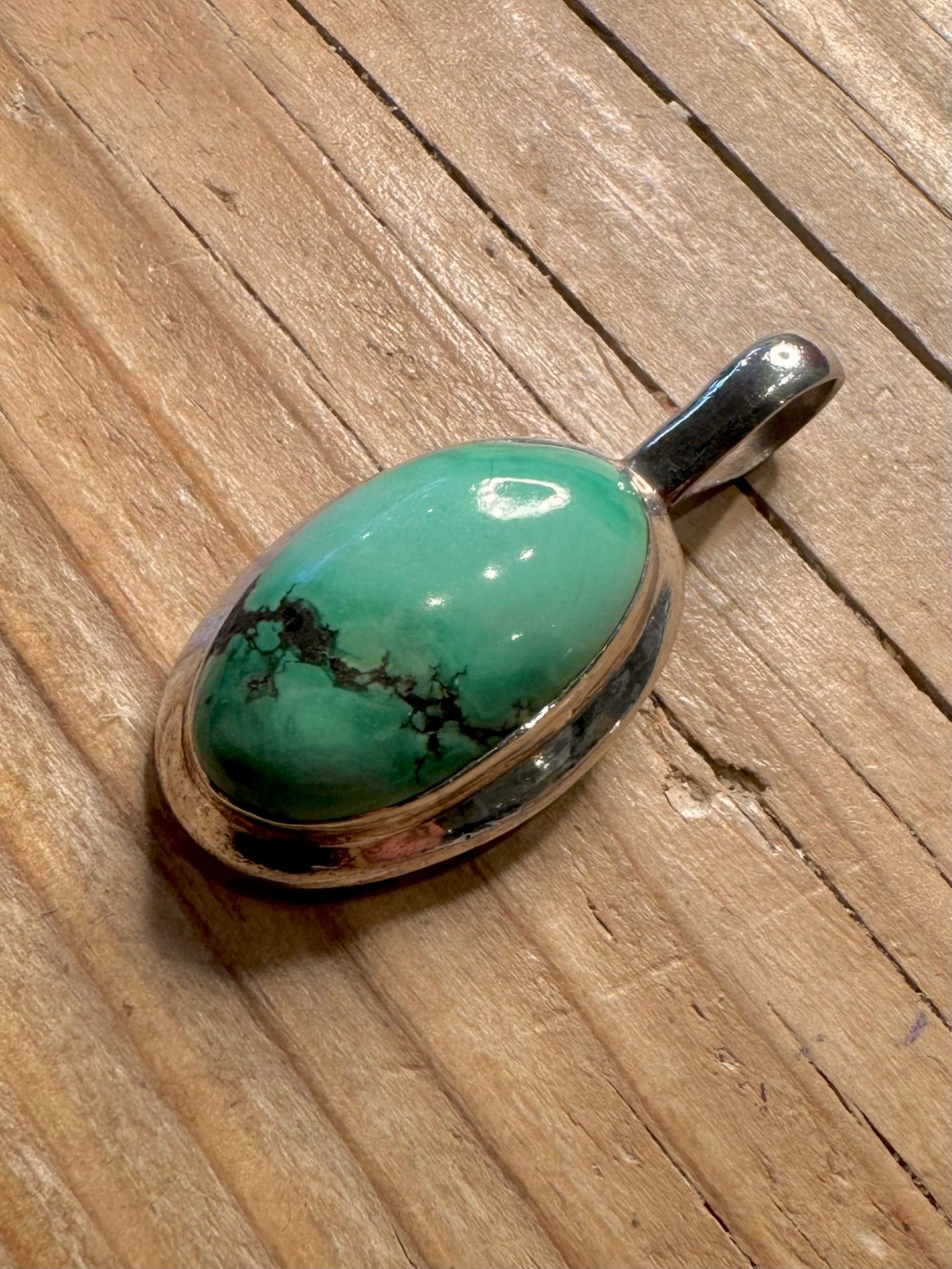 Vintage Turquoise Oval 925 Sterling Silver Pendant