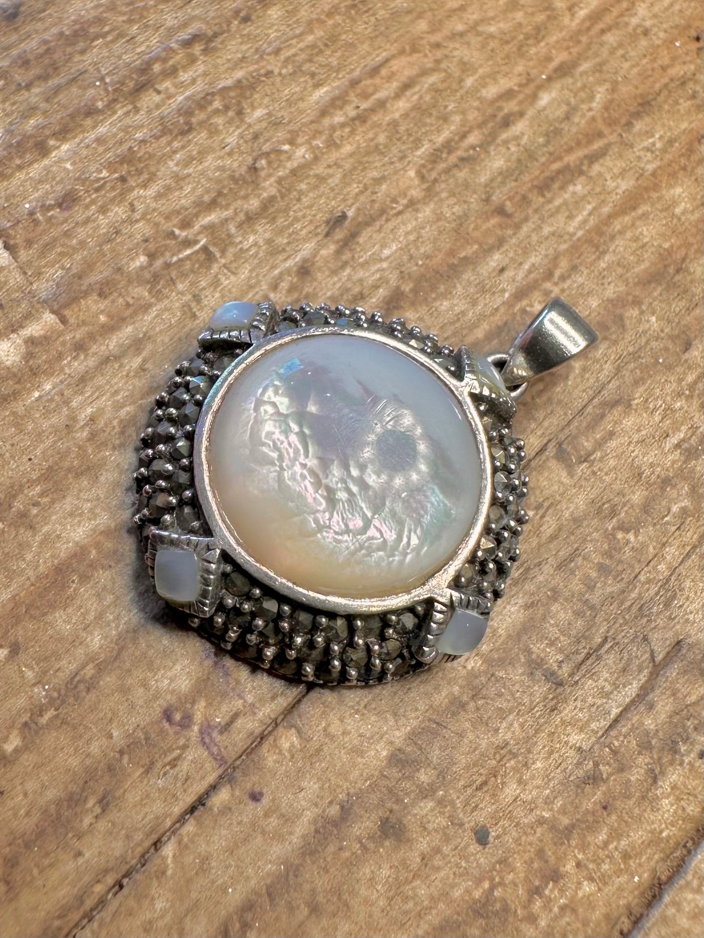 Mother of Pearl and Marcasite 925 Sterling Silver Pendant