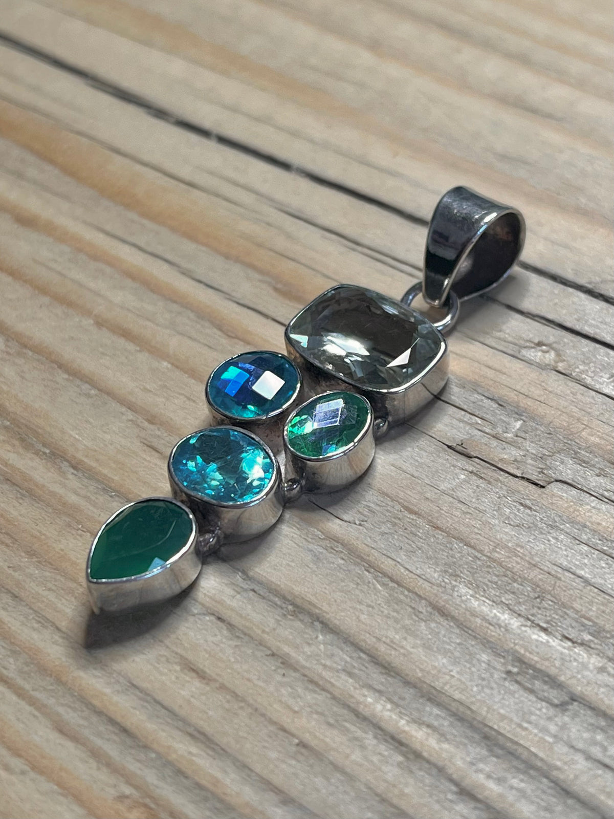 Multi Green Gemstone 925 Sterling Silver Pendant