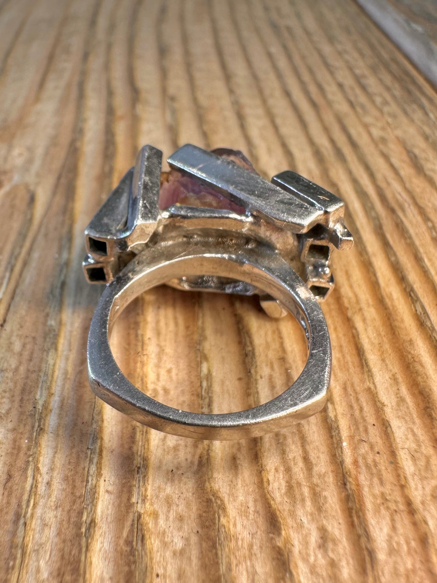 Modernist Abstract 1971 Raw Amethyst 925 Sterling Silver Size L Ring