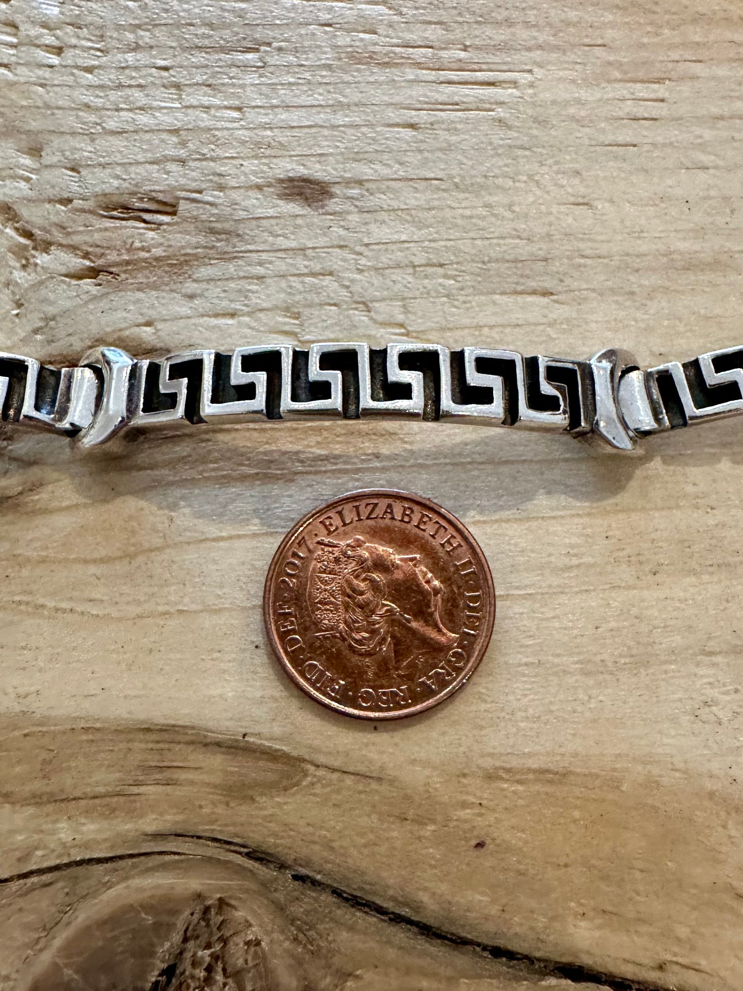 Vintage Unique Greek Key Box Clasp 925 Silver 6 inch Bracelet