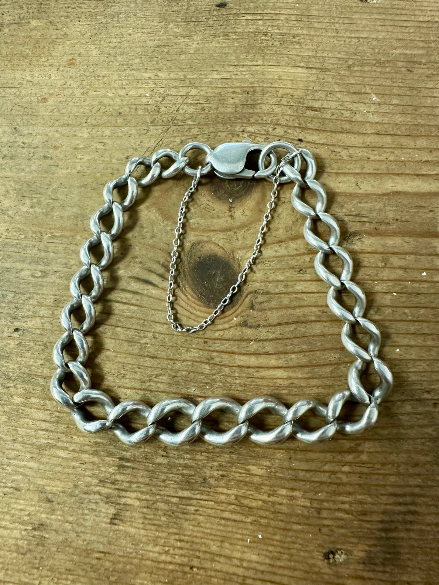 Vintage Curb Chain with Safety Chain 925 Silver Bracelet