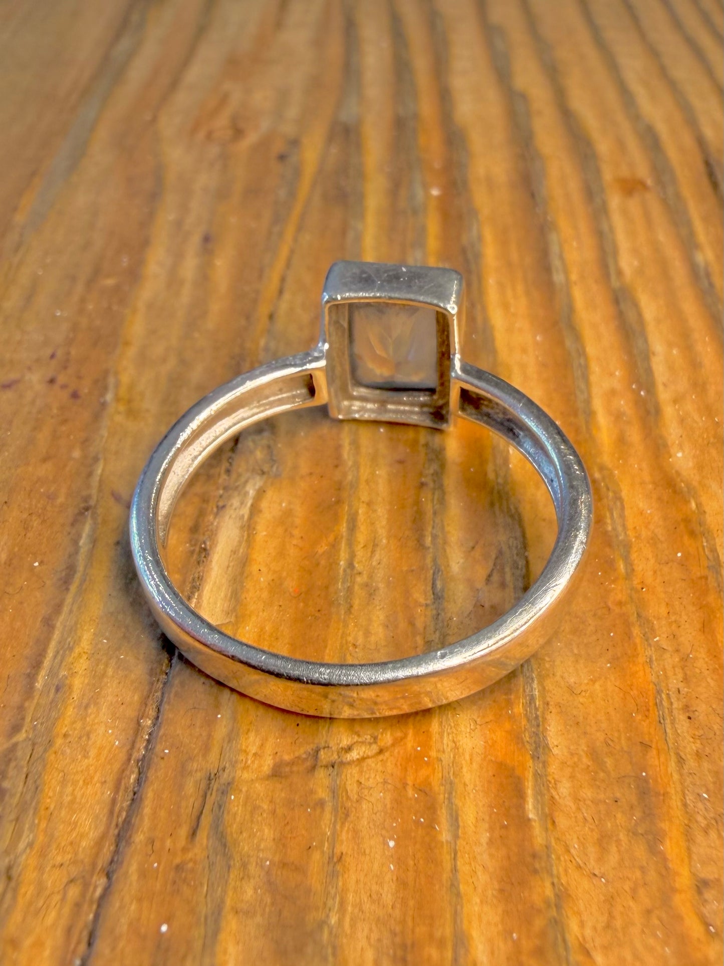 Blue Rectangle Stone 925 Sterling Silver Size S Ring